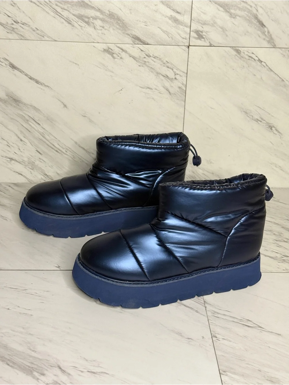 Portland Boot Co Blue Metallic Puffer Cozy Booties Platform Womens Size 11